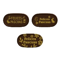 Donkere chocoladelabels 'Felices Pascuas' 5,4 x 2,9 cm - 75 stuks