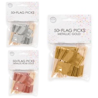 Gekleurde metallic vlaggetjesprikkers van 6,5 cm - 50 stuks