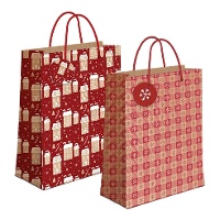 Geschenktas van 32 x 26 x 10 cm kraft sneeuwontwerp - 1 eenheid