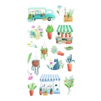 Transparante bloemen- en pottenstickers - 1 vel
