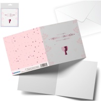 Felicitatiekaart Eerste Communie roze kelk