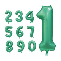 Satijngroene nummer ballon van 86 cm - 1 stuk