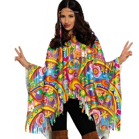 Hippie poncho met kleurrijke bloemen voor volwassenen
