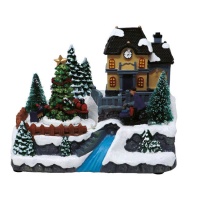 Kerstdecoratie van landschap met licht en geluid van 21 x 16 cm