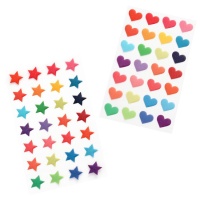 3D-glitterstickers in de vorm van harten en sterren - 28 stuks