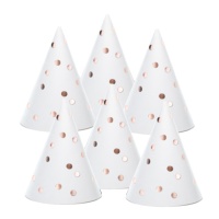Witte feesthoedjes met roségouden stippen - 6 stuks