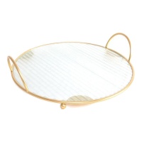 Glazen dienblad met gouden rand van 37,9 x 35,7 cm