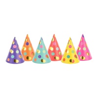 Feesthoeden met gekleurde stippen - 6 stuks