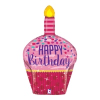 Happy Birthday glinsterende cupcake ballon van 89 cm - Grabo