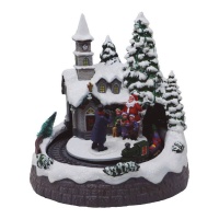 Kerstdecoratie van Kerstman en koor met licht en geluid van 20 x 20 cm