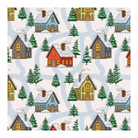 Doos voor snoepjes of cupcakes met kerstlandschap van 17,5 x 17,5 x 8,5 cm