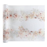 Tafelloper van 36 cm met roze bloemen - 3 m