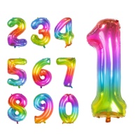 Regenboog nummerballon 81 cm - Folat - 1 stuk
