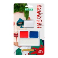 Set van rode, blauwe en witte make-up met spons