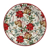 Kerstbloemen en bellen borden van 23 cm - 6 stuks