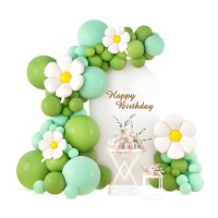 Retro groene ballonnenkit met madeliefjes - 65 stuks