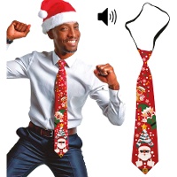 Kerststropdas met figuren en muziek