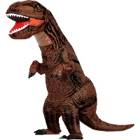 Opblaasbaar bruin Rex dinosaurus kostuum voor volwassenen