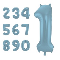 Pastelblauwe nummerballon van 86 cm - Folat - 1 stuk