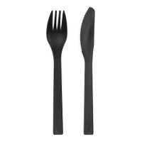 Zwart plastic bestek 18 cm - 12 stuks