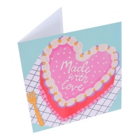 Wenskaart met 'Made with love' en taart