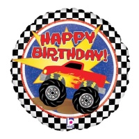 Monster Truck Happy Birthday ronde ballon van 46 cm - Grabo