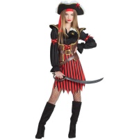 Piratenkostuum met rood en zwarte strepen voor vrouwen