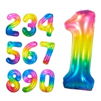 Regenboog en zilveren nummer ballon van 1 m - 1 stuk