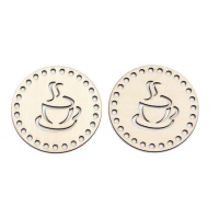 Houten cirkelvormige figuren met koffiekopje van 9 cm - 2 stuks
