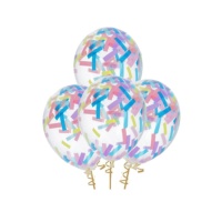 Latex ballonnen met confettistrips 30 cm - Folat - 4 stuks
