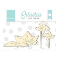 Chipboards met bootjes, een boek en windmolens - Artis decor - 3 stuks