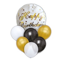 Boeket van 'Happy Birthday' in zwart en goud - 7 stuks