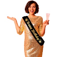 Zwarte en gouden 'Happy Birthday' sjerp