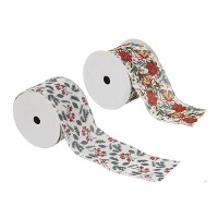 Kerstdecoratielint met bloemen 4 m - 1 stuk