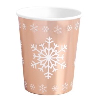 Metallic roségouden bekers met sneeuwvlokken 270 ml - 6 stuks