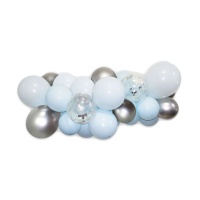 Slinger van organische blauwe en zilveren ballonnen - 30 stuks