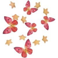 Mini bloemen en vlinders oranje en roze wafels - 30 stuks