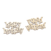 Houten 'Happy Birthday' figuren van 9 cm - 2 stuks