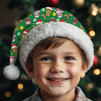 Kerstmuts voor kinderen met groene print