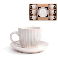 Ivoren gestreepte koffiekop van 100 ml - 6 stuks