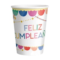 Vasos de Feliz Cumpleaños Decorado de Colores de 270 ml - 10 unidades