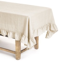 Tafelkleed van 1,45 x 1,45 m van natuurlijke stof met ruches