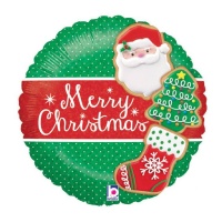 Vrolijke kerst ronde ballon in rood en groen van 46 cm - Grabo