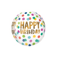 Witte orbz ballon met 'Happy Birthday' 38 x 40 cm - Anagram