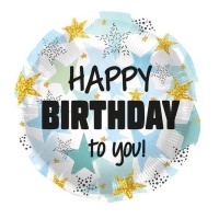 Happy Birthday To You ballon met sterren van 45 cm - Folat
