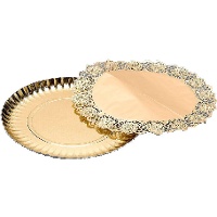 Ronde kartonnen schaal van 23 cm met gouden doily
