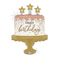 Verjaardagstaart Ballon Happy Birthday met Glitter van 84 cm - Grabo