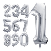 Zilveren nummerballon van 72 cm - PartyDeco - 1 stuk