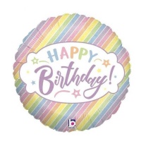 Holografische regenboog 'Happy Birthday' ballon van 22 cm - Grabo - 10 stuks