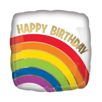 Vierkante Happy Birthday Ballon met Regenboog van 43 cm - Anagram